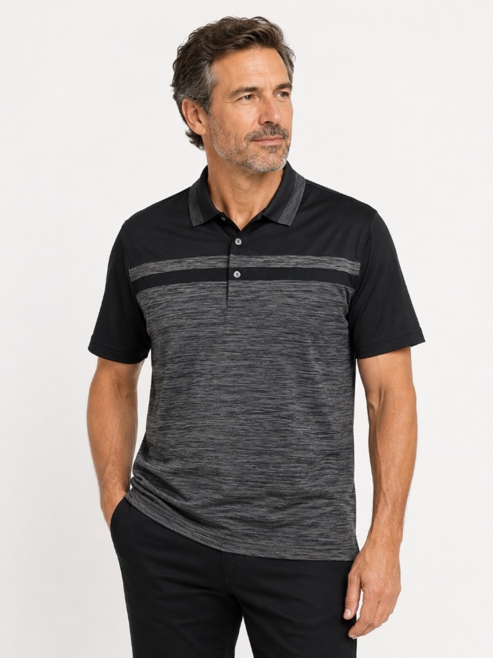 Hogan Men's Black and Gray Stripe Polo